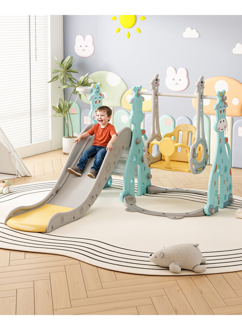 الأمويلات مجموعة هدايا مرجيحة 3 في 1 مع زحليقة اطفال وسلة كرة - ملعب أطفال داخلي خارجي آمن من HDPE - Image 1