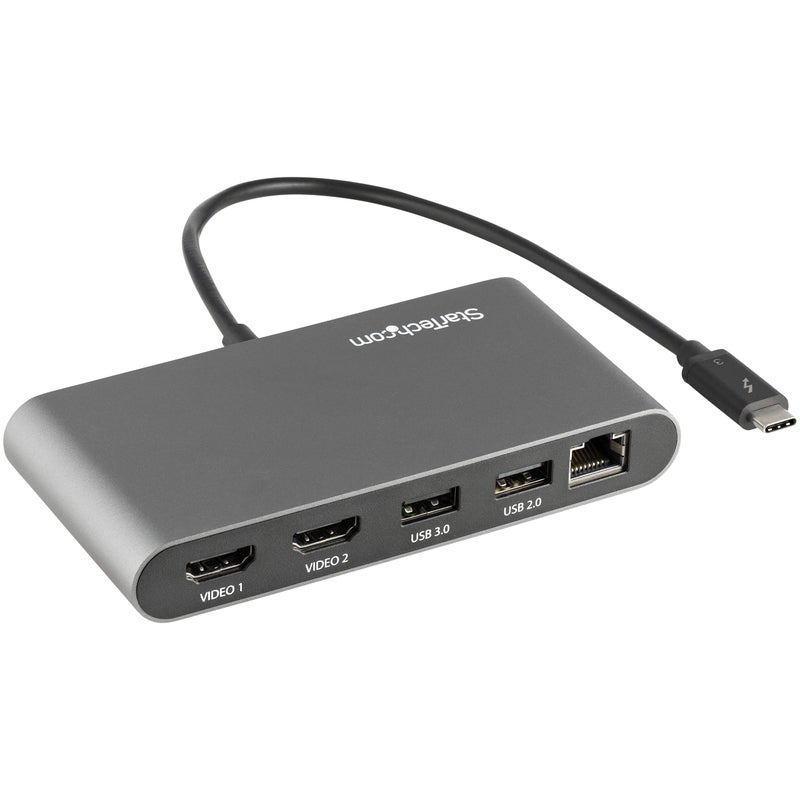 StarTech.com Dual-Monitor Thunderbolt Mini Dock, 4K 60Hz HDMI, Driverless Hub for Windows and Mac, Gigabit Ethernet, 1 x USB 5Gbps, 1x USB 2.0, 11in (28cm) Cable - Image 2