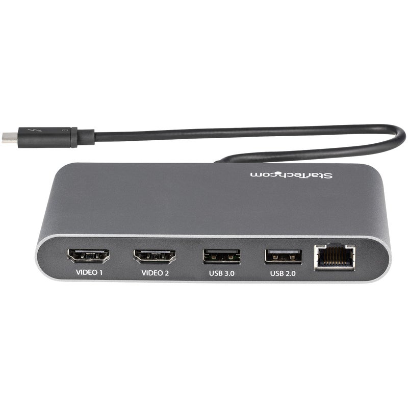 StarTech.com Dual-Monitor Thunderbolt Mini Dock, 4K 60Hz HDMI, Driverless Hub for Windows and Mac, Gigabit Ethernet, 1 x USB 5Gbps, 1x USB 2.0, 11in (28cm) Cable - Image 4