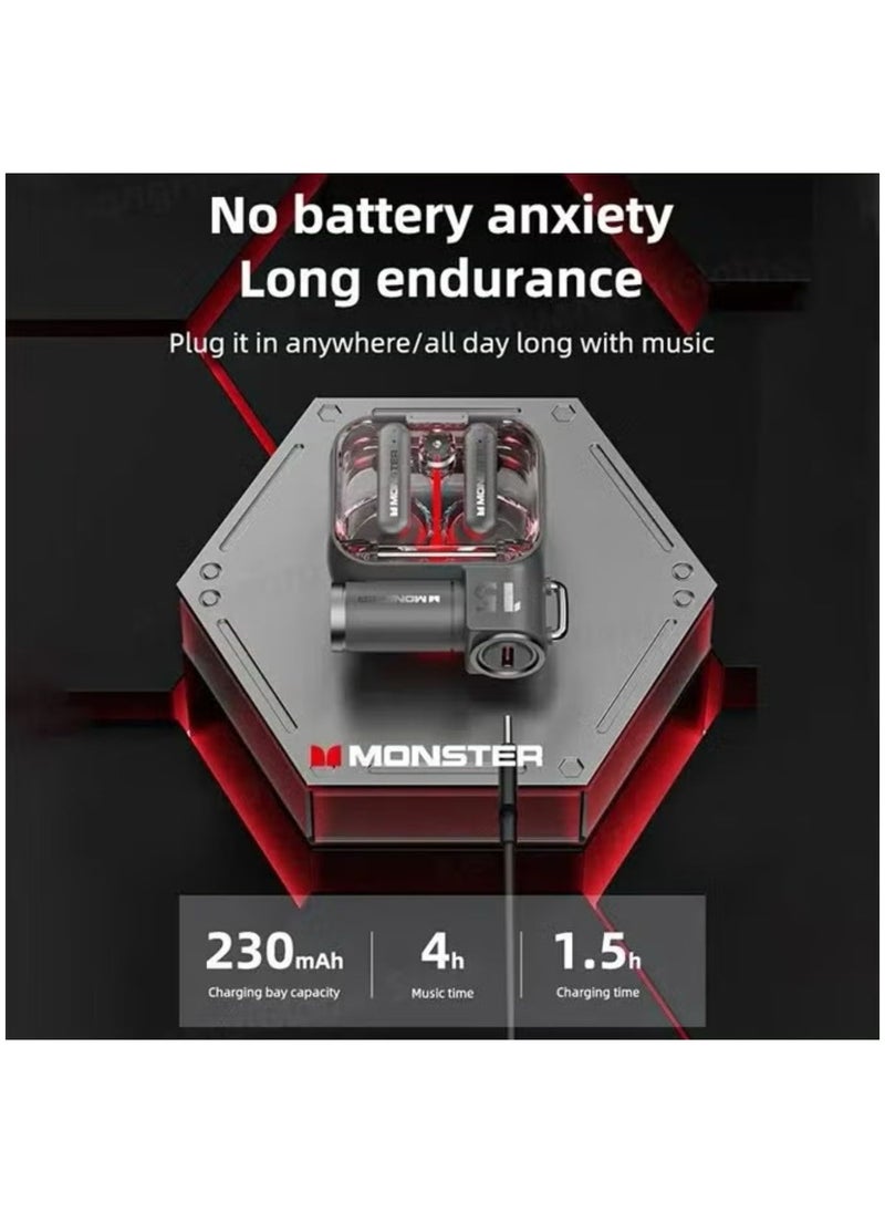 Monster - Monster XKT15 Wireless Bluetooth Earbuds Gaming Headphones Deep Bass Low Latency Game Headset with Built-in Microphone Noise Cancellation - Image 1