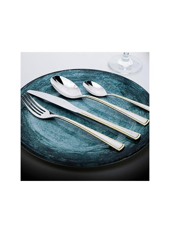 Cuisine Art 24 Piece Silverware Flatware Cutlery Set with Square Stand, Stainless Steel Includes 6 Knife, Fork, Tea Spoon, Dinner Mirror Polished, Dishwasher Safe  - Image 4