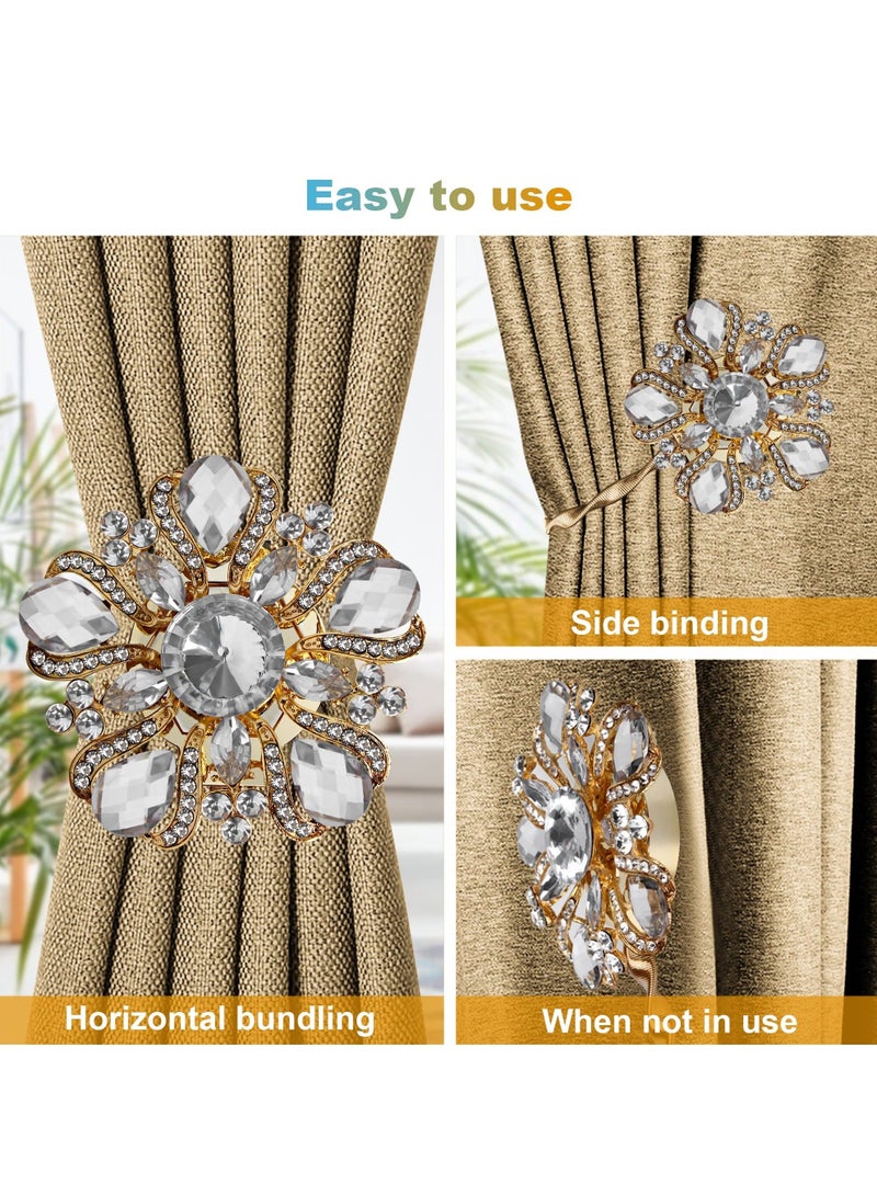 Captaintech 2 Pcs Curtain Tiebacks, Luxury Crystal Curtain Tieback, Magnetic Curtain Holdback with High-elastic Spring Wire for Living Room, Bedroom, Office (Gold) - Image 2