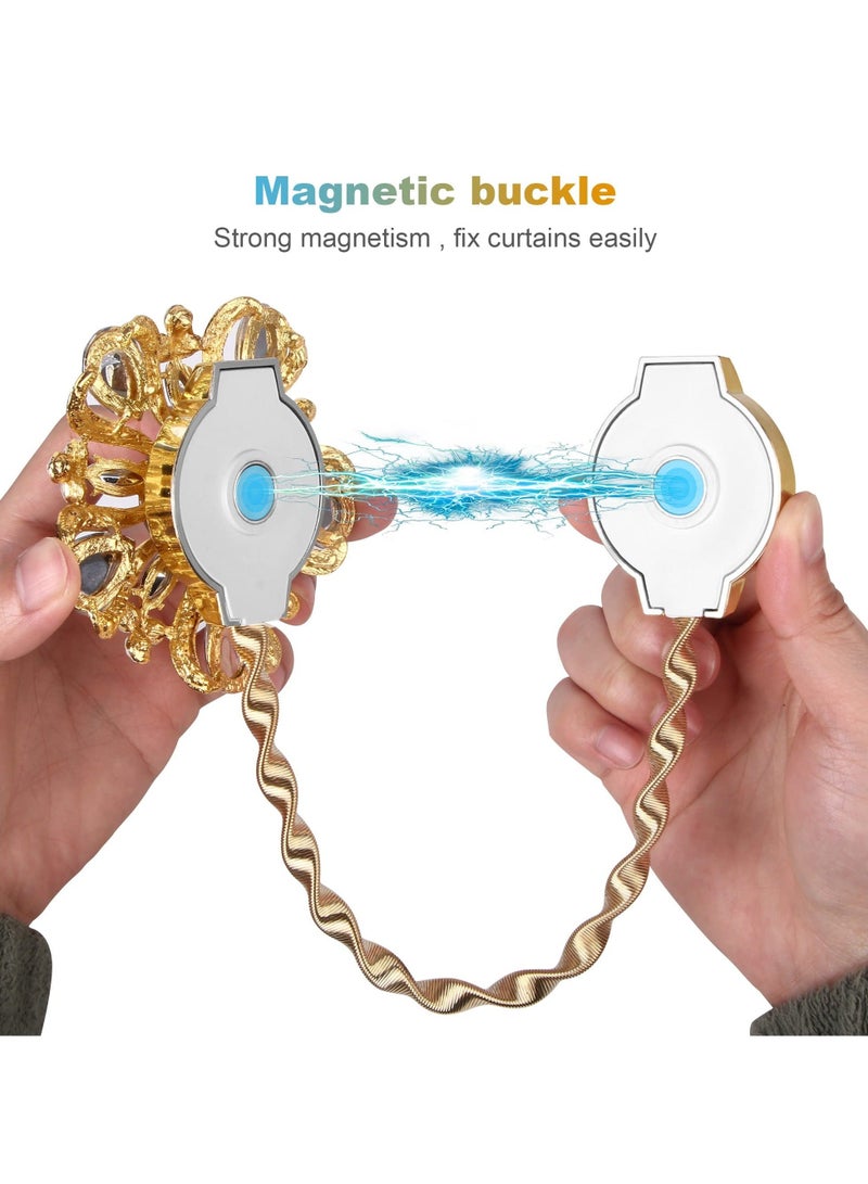 Captaintech 2 Pcs Curtain Tiebacks, Luxury Crystal Curtain Tieback, Magnetic Curtain Holdback with High-elastic Spring Wire for Living Room, Bedroom, Office (Gold) - Image 4