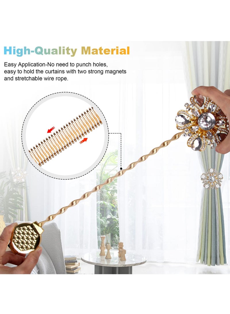 Captaintech 2 Pcs Curtain Tiebacks, Luxury Crystal Curtain Tieback, Magnetic Curtain Holdback with High-elastic Spring Wire for Living Room, Bedroom, Office (Gold) - Image 5