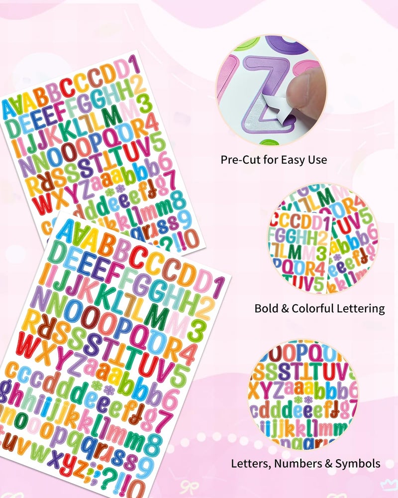 Uniclife 10 Sheets Letter Stickers, 1260 Pcs Scrapbook Stickers, 1 Inch Vinyl Number Alphabet Sticker, Self-Adhesive Stick on Letters for Mailbox Bottles Crafts Posters Decor - Image 3