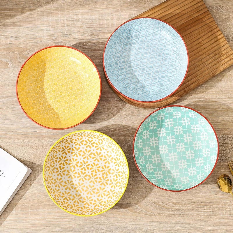 KOLLOV أطباق باستا 33 أونصة وعاء سلطة كبير من الخزف مجموعة من 4 لأواني المطبخ 85 وعاء واسع لأطباق الباستا والحساء والفواكه آمنة للاستخدام في الميكروويف - Image 5