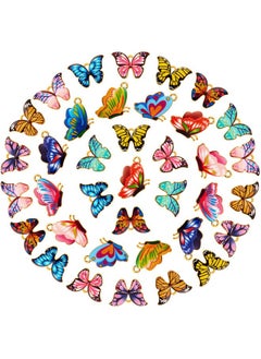48 Pcs Mixed Color Butterfly Printed Alloy Charm Kawaii Earring Charms Small Keychain Charms Necklace Charms Butterfly Charms For Diy Bracelets Pendants Jewelry Craft Making
