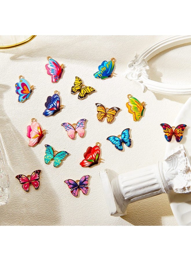 Bonuci - 48 Pcs Mixed Color Butterfly Printed Alloy Charm Kawaii Earring Charms Small Keychain Charms Necklace Charms Butterfly Charms For Diy Bracelets Pendants Jewelry Craft Making - Image 1