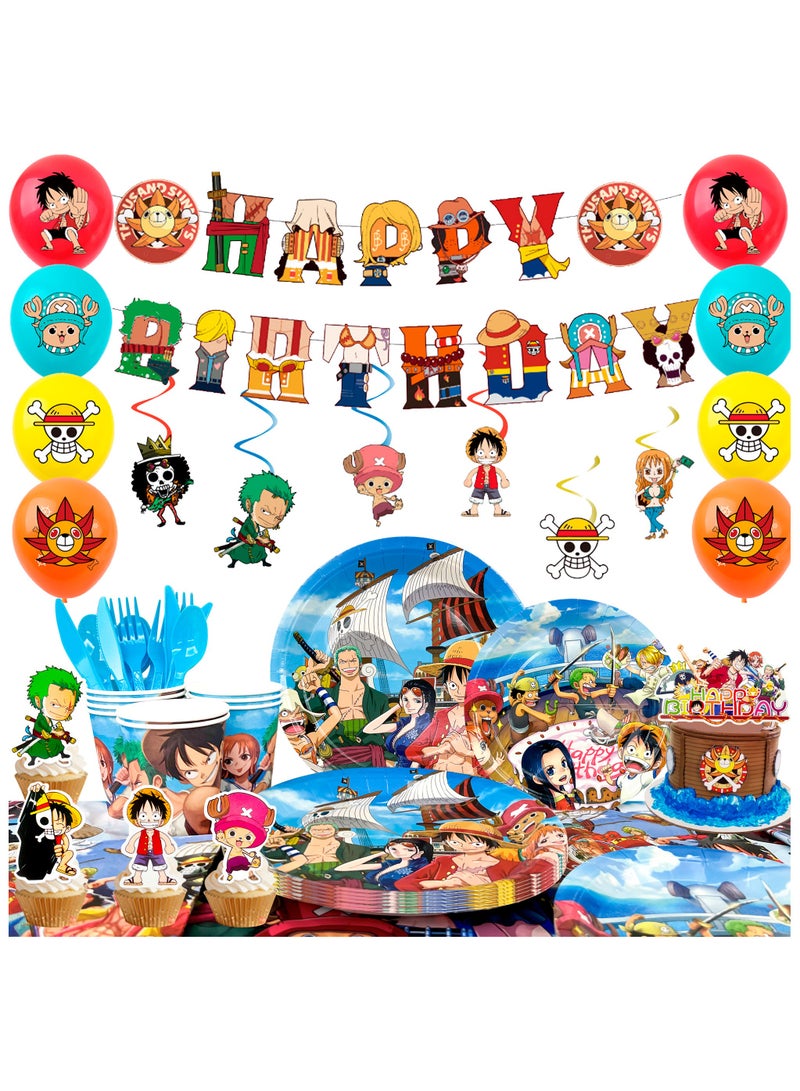 FRUITFUL PARTY One Piece Birthday Party Decorations for 10 Guests, 117pcs One Piece Party Disposable Tableware Set - Image 1
