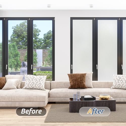 rabbitgoo Window Privacy Film, Frosted Glass Window Clings, Static Cling UV Heat Blocking Door Stickers for Home Bathroom, Removable Indoor Decal Coverings Day and Night, Pure, 17.5 x 78.7 Inches - Image 2