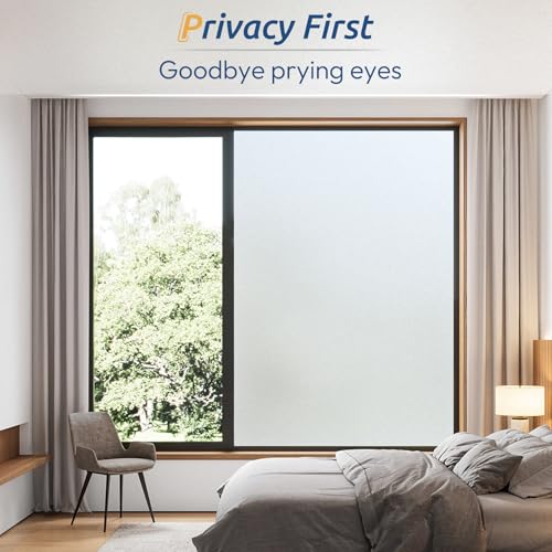 rabbitgoo Window Privacy Film, Frosted Glass Window Clings, Static Cling UV Heat Blocking Door Stickers for Home Bathroom, Removable Indoor Decal Coverings Day and Night, Pure, 17.5 x 78.7 Inches - Image 3