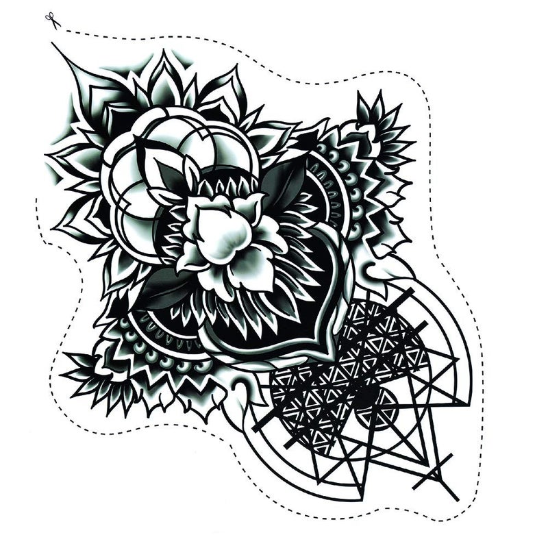 JIANG Temporary Floral Tattoos Adults for Women Temporary Neck Long Lasting Temp Realistic Fake Unique Tattoo Mandala Body flowers Sticker Women Real Looking Fake Tatoos (geometry) - Image 3