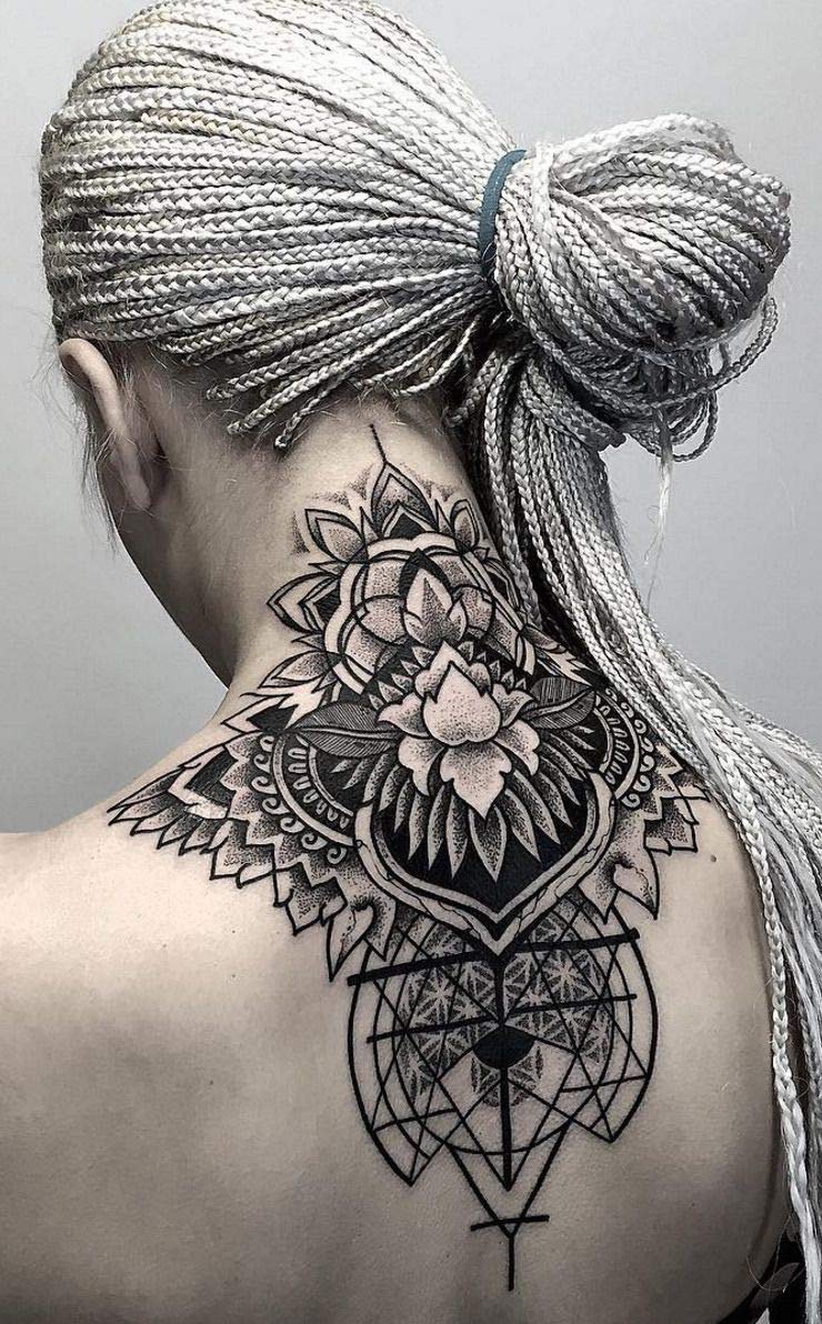 JIANG Temporary Floral Tattoos Adults for Women Temporary Neck Long Lasting Temp Realistic Fake Unique Tattoo Mandala Body flowers Sticker Women Real Looking Fake Tatoos (geometry) - Image 2