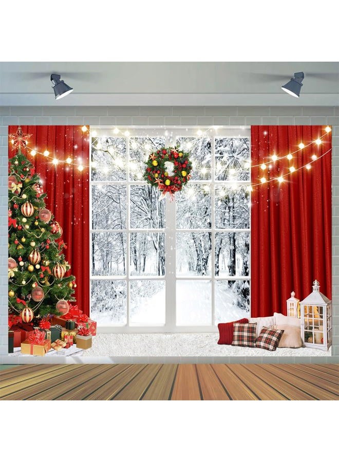 CYLYH 8x6ft Christmas Window Backdrop for Photography Winter Snow Scene Xmas Party Decorations Background Christmas Festival Party Banner Backdrop D586 - Image 1