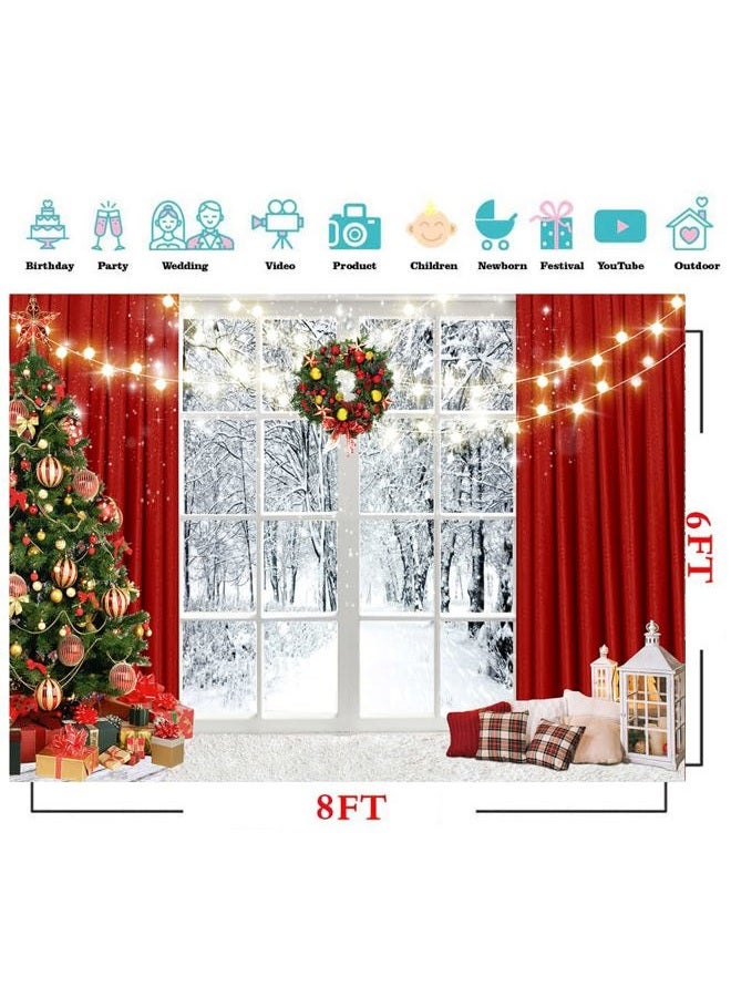 CYLYH 8x6ft Christmas Window Backdrop for Photography Winter Snow Scene Xmas Party Decorations Background Christmas Festival Party Banner Backdrop D586 - Image 3