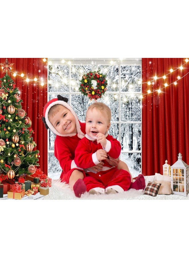 CYLYH 8x6ft Christmas Window Backdrop for Photography Winter Snow Scene Xmas Party Decorations Background Christmas Festival Party Banner Backdrop D586 - Image 5