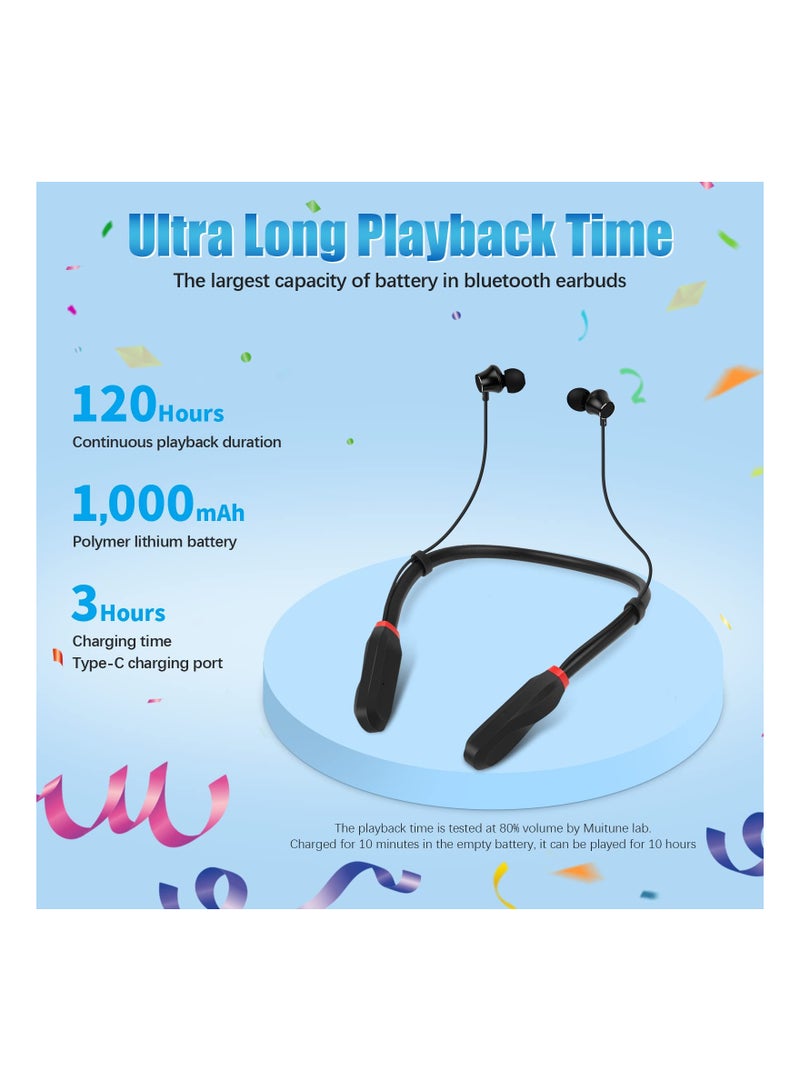 Bluetooth Earbuds, 120 Hours Extra Long Playtime, Neckband Bluetooth Earbuds Stereo Ear Buds Waterproof Workout Headphones Gym Exercise Earbuds for Gym Running Sound Isolation Headsets - Image 2