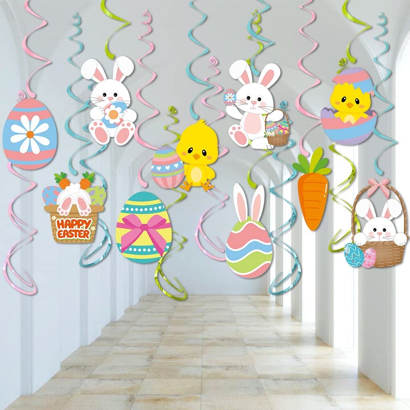 Mczan Easter Hanging Swirl Decorations 26pcs, Easter Decoration Egg Bunny Foil Swirl Ceiling Decor for Home Office School, Easter Party Ornaments Favor Supplies for Spring Party Birthday - Image 1