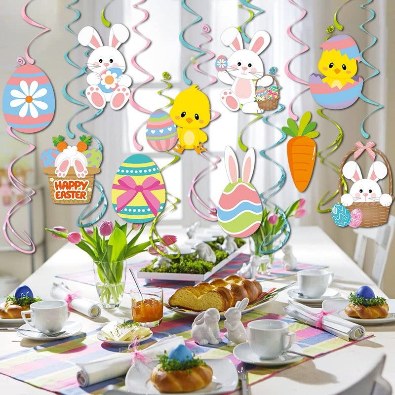 Mczan Easter Hanging Swirl Decorations 26pcs, Easter Decoration Egg Bunny Foil Swirl Ceiling Decor for Home Office School, Easter Party Ornaments Favor Supplies for Spring Party Birthday - Image 4