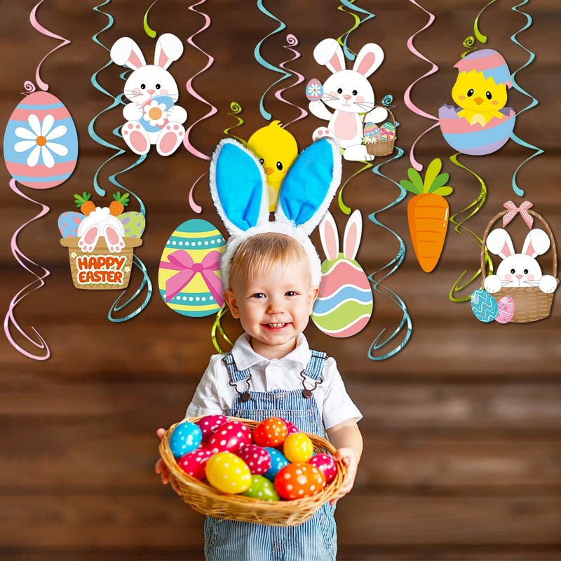 Mczan Easter Hanging Swirl Decorations 26pcs, Easter Decoration Egg Bunny Foil Swirl Ceiling Decor for Home Office School, Easter Party Ornaments Favor Supplies for Spring Party Birthday - Image 3