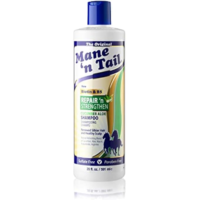 Mane 'n Tail Repair 'n Strengthen Shampoo with Cucumber, Aloe & Biotin (20 Oz) | Sulfate-Free, Paraben-Free, Vegan Formula to Strengthen, Repair & Promote Healthy Hair Growth