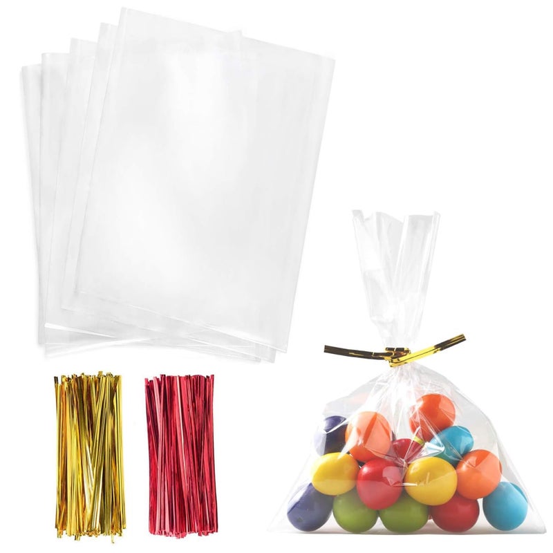 Cello Cellophane Treat Bags5x7 Inches Clear Cellophane Bags 200 Pcs OPP Plastic Treat Bags with 200 Twist Ties for Gift WrappingPackaging CandiesDessertBakery Cookies ChocolateParty Favor