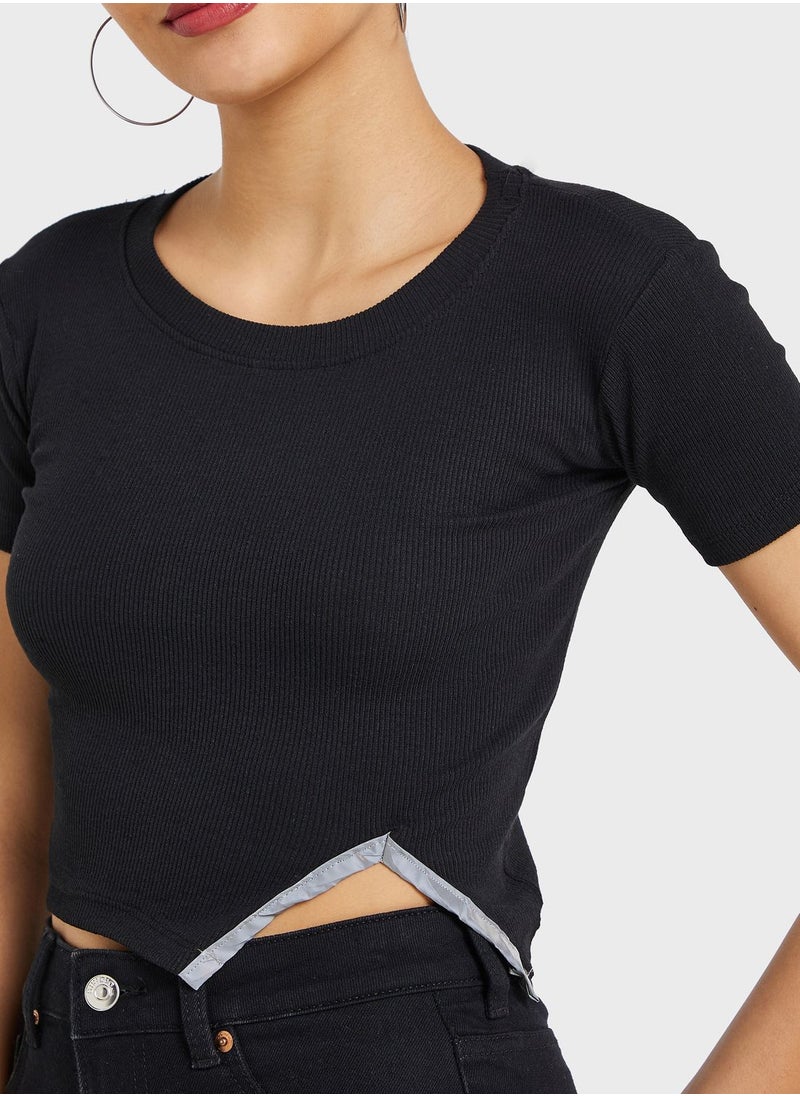 Ginger - Urban Minx Slit Hem Cropped T-Shirt - Image 1