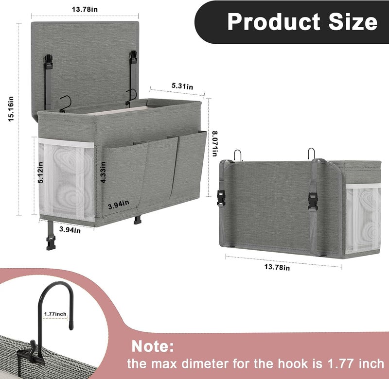 Edudif Dual-purpose Bedside Caddy Bedside Organizer, Bed Caddy with 6 Pockets, Versatile Bedside Storage Solution Magazine Remotes holder, ideal for Home, Dorm, Hospital, Crib Bed (Grey) - Image 2