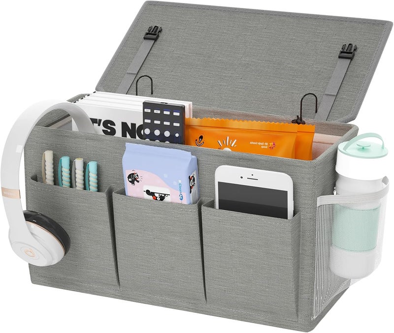 Edudif Dual-purpose Bedside Caddy Bedside Organizer, Bed Caddy with 6 Pockets, Versatile Bedside Storage Solution Magazine Remotes holder, ideal for Home, Dorm, Hospital, Crib Bed (Grey) - Image 1
