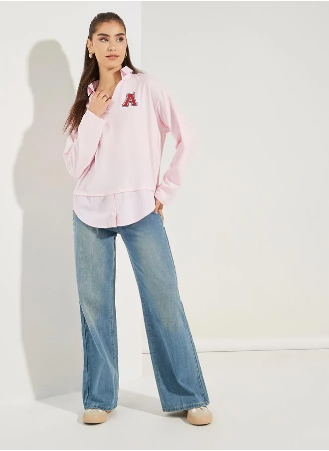 Styli Woven Striped Collar Knit Shirt