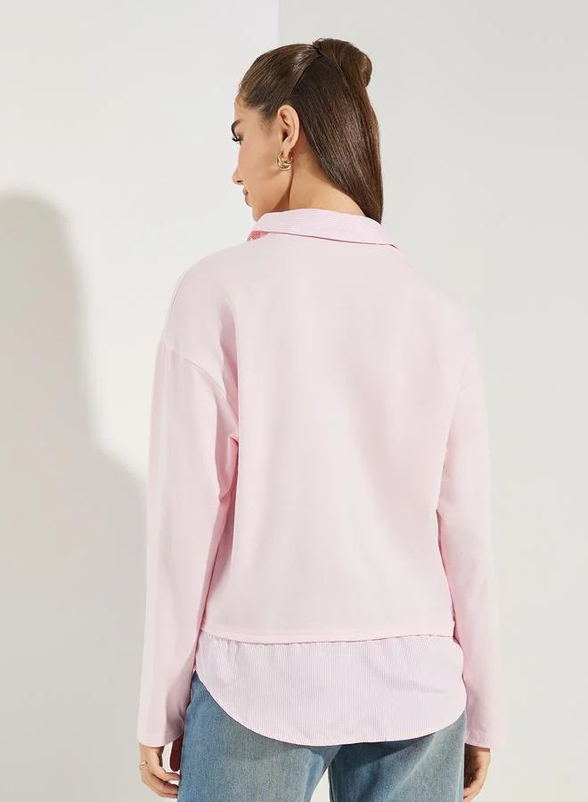 Styli Woven Striped Collar Knit Shirt