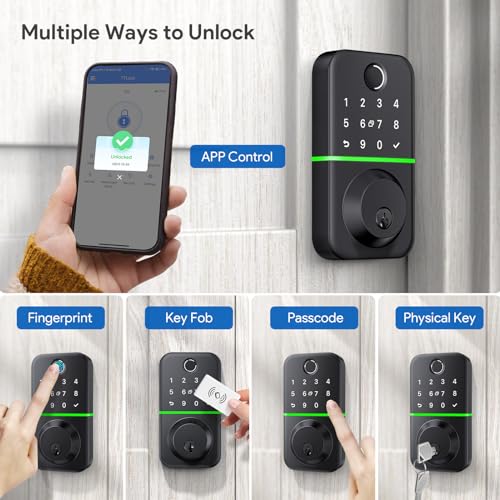 KUCACCI Smart Door Lock Deadbolt with Keypad: Keyless Entry Door Lock - Fingerprint Lock for Front Door - Electronic Lock with Bluetooth and APP Control - Image 2