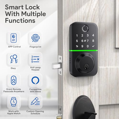 KUCACCI Smart Door Lock Deadbolt with Keypad: Keyless Entry Door Lock - Fingerprint Lock for Front Door - Electronic Lock with Bluetooth and APP Control - Image 3