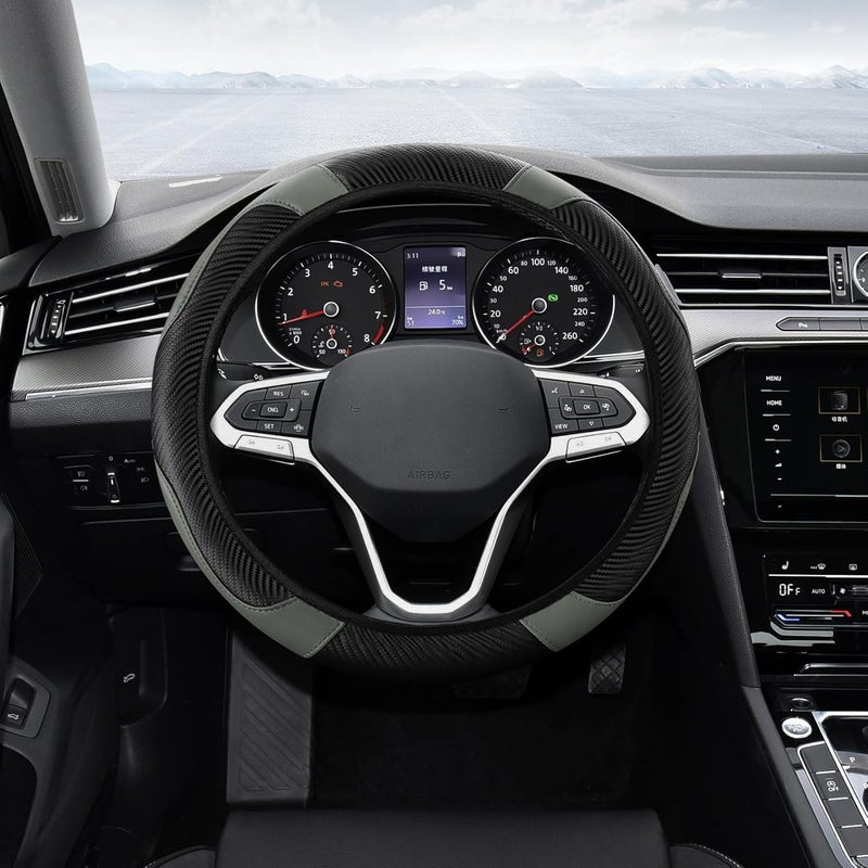 Car steering wheel cover, steering wheel protective cover, universal 37-38 cm cover, leather cover, breathable microfiber, women's carbon fiber steering wheel cover (grey) - Image 2
