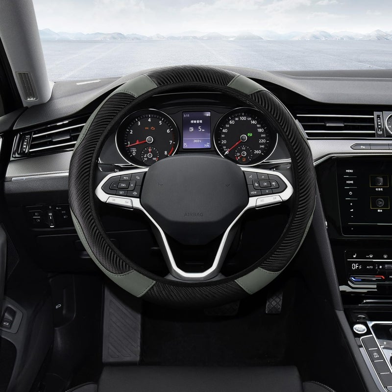 Car steering wheel cover, steering wheel protective cover, universal 37-38 cm cover, leather cover, breathable microfiber, women's carbon fiber steering wheel cover (grey) - Image 1