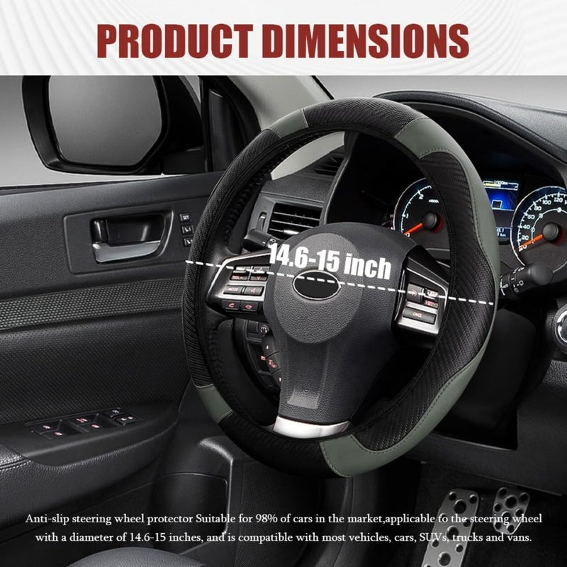 Car steering wheel cover, steering wheel protective cover, universal 37-38 cm cover, leather cover, breathable microfiber, women's carbon fiber steering wheel cover (grey) - Image 3