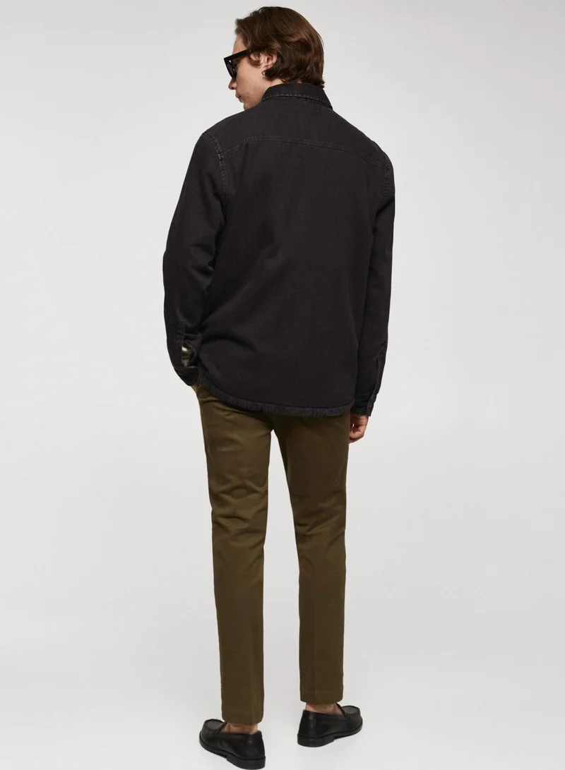 Mango Man Flap Pocket Regular Fit Denim Shirt