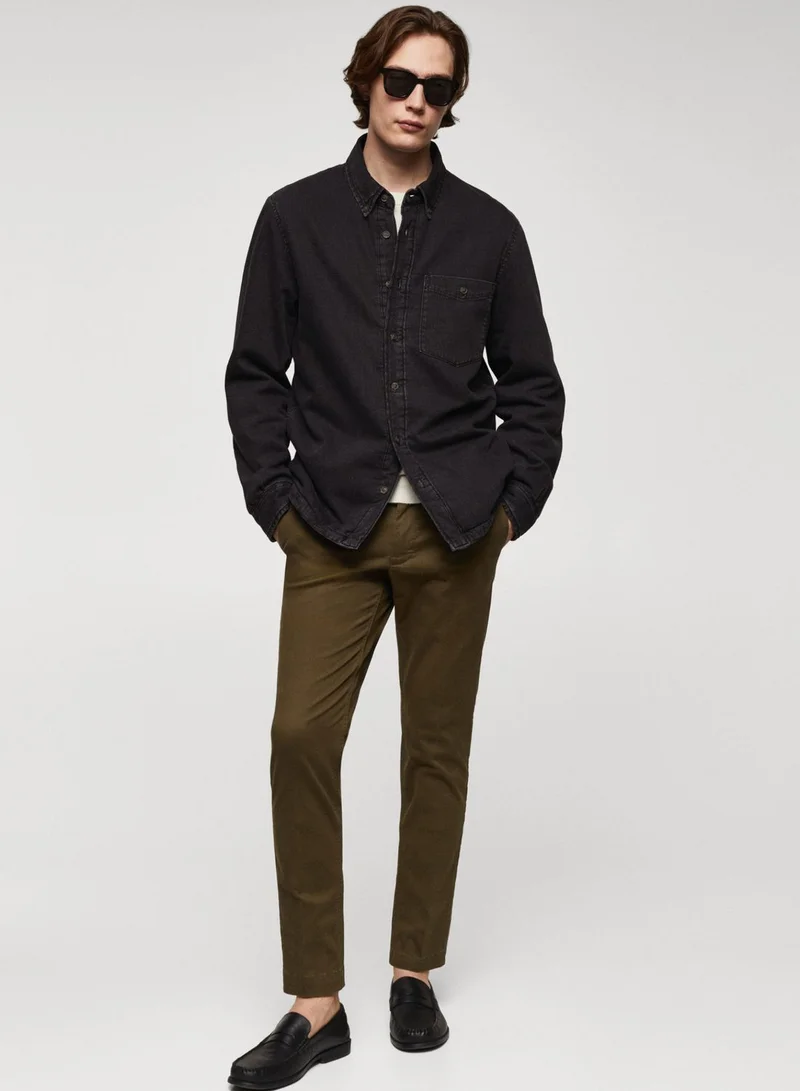 Mango Man Flap Pocket Regular Fit Denim Shirt