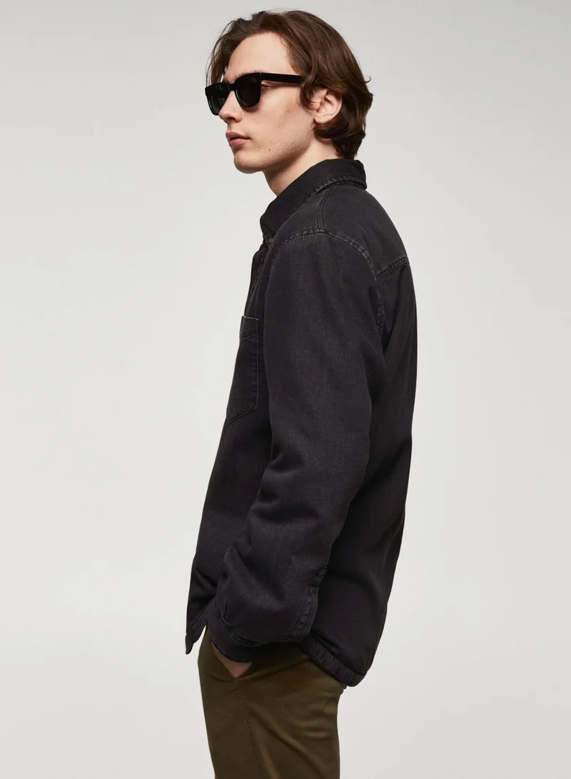 Mango Man Flap Pocket Regular Fit Denim Shirt
