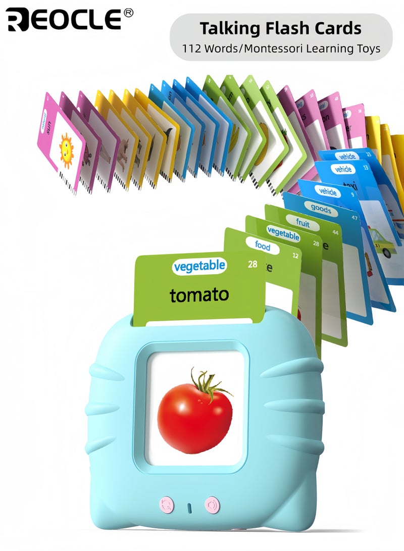 REOCLE Baby's Talking Flash Cards with 112 Words and Montessori Language Design Speech Therapy Toy with Sensory Learning for Toddlers Autism Education