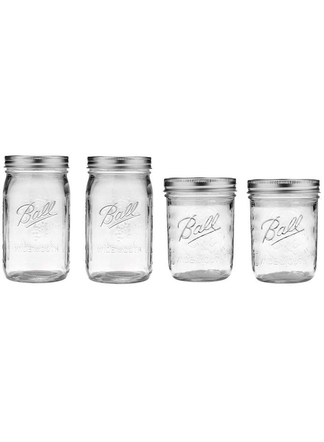 Ball Ball Mason Wide Mouth Jars with Lids and Bands, Set of 4, Two 32oz + Two 16oz Jars (Bundle Pack) 