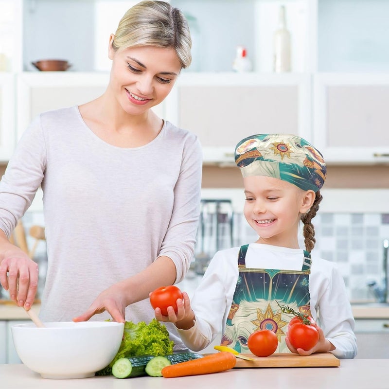 KLL Children Grill Aprons Functional Cow Tarot Cooking Aprons Toddler Chef Hat Set for Boys Girls Art Painting Activity 3-12 Years Old - Image 5