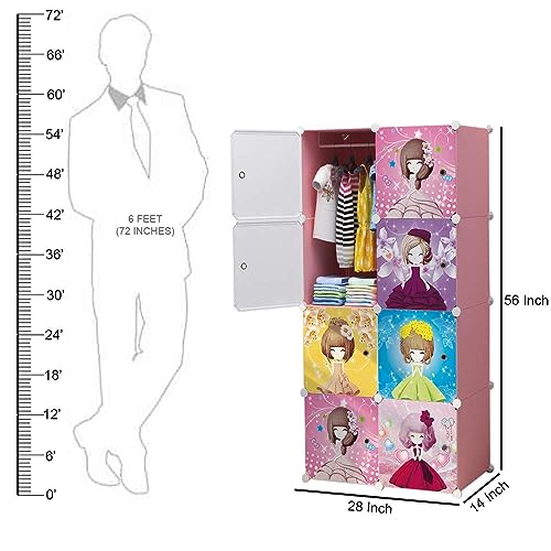 EXVITO Kids Portable DIY Cartoon Wardrobe | Multi-Shelf Almirah for Baby Clothes Storage | Plastic Kids Cupboard with Hanging Space | Sun Protection with Anti-Slip Handle (Pink, 8 Door) - Image 2