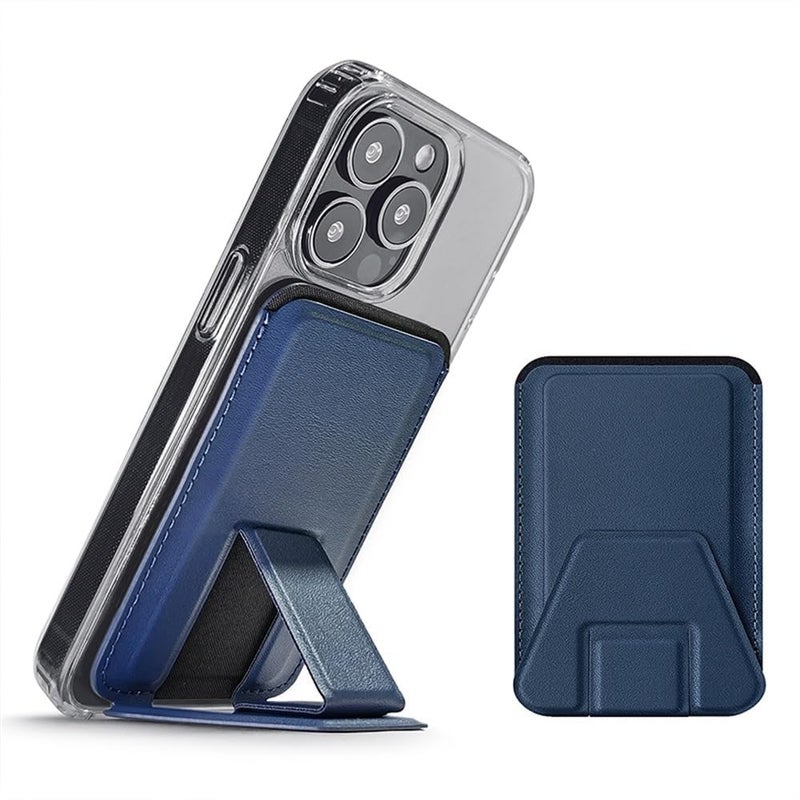 X spring Magnetic Leather Card Holder Wallet with Foldable Stand, Secure 2-in-1 MagSafe Phone Wallet for iPhone 12-15, Blue - Image 1
