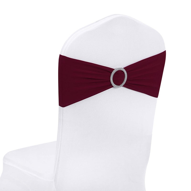 Peomeise Peomeise 100pcs Burgundy Spandex Chair Sashes with Buckle Slider for Wedding Party Decoration 