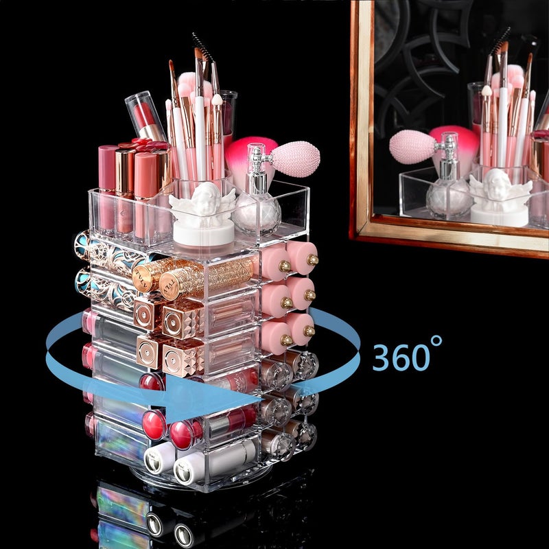 Ikee Design Lipstick Organizer with 53 Slots 360 Degree Rotating Spinning Acrylic Lip Gloss Organizer for Makeup, Lipsticks, Brushes, Cosmetic Storage Display, Bathroom, Vanity, Countertop - Image 3