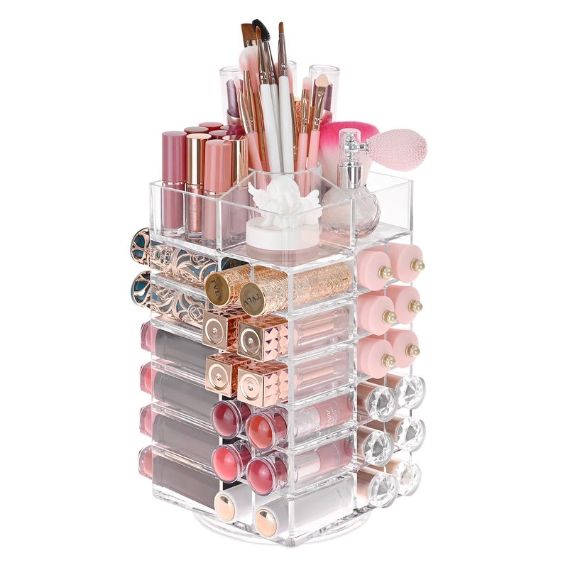 Ikee Design Lipstick Organizer with 53 Slots 360 Degree Rotating Spinning Acrylic Lip Gloss Organizer for Makeup, Lipsticks, Brushes, Cosmetic Storage Display, Bathroom, Vanity, Countertop - Image 1