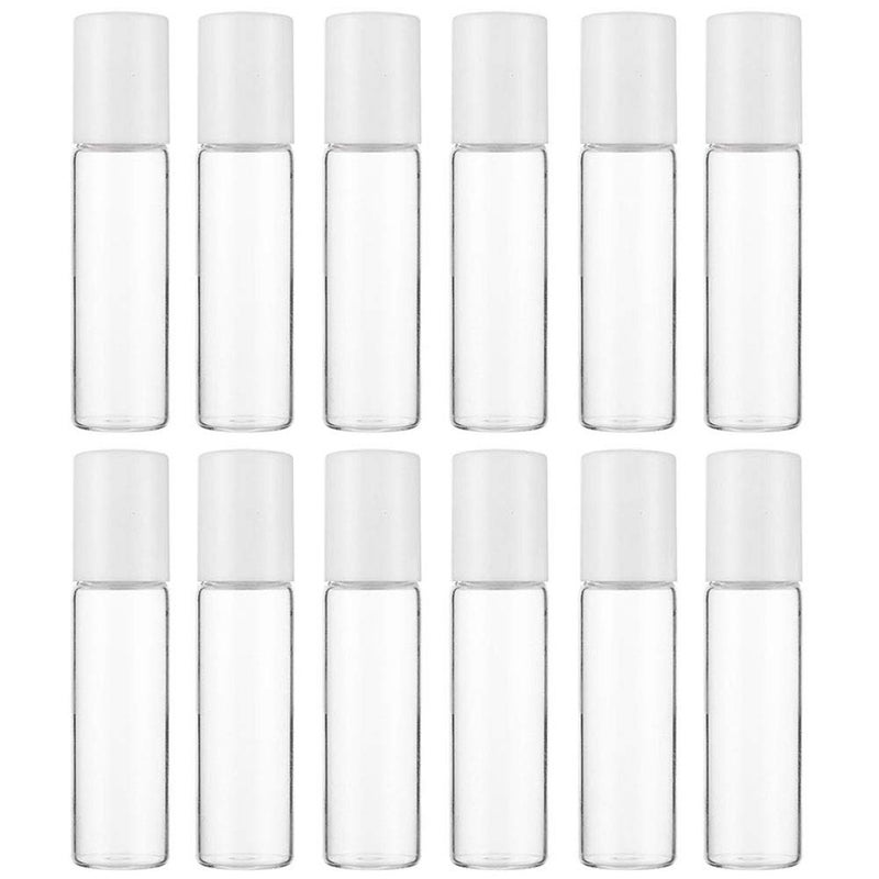 Teensery 12 Pcs Clear Glass Roller Bottles Empty Refillable Essential Oil Rollon Bottles Cosmetic Sample Storage Container Vial with Glass Roller Ball for Essential Oil Aromatherapy Perfume Eye Essence 10ML 