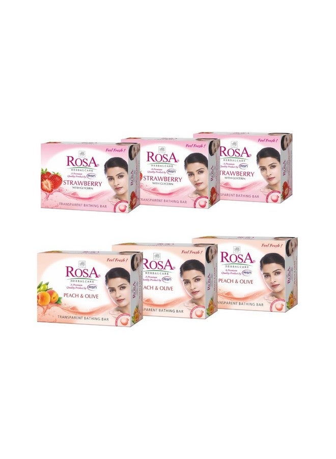 ROSA Transparent Strawberry, Peach & Olive Bathing Bar I For soft and smooth skin I Unisex, Pack of 6-100g Each - Image 1