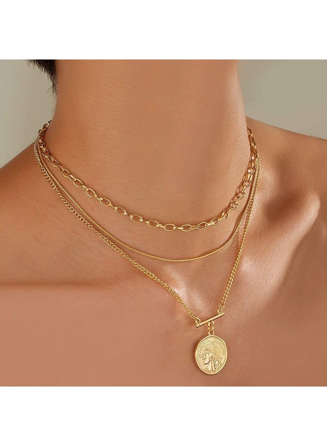 LANE WOODS 18K Gold Plated Necklaces For Women - Multilayer Coin Medallion Pendant Necklace Adjustable Layering Choker Necklaces Chain Set Jewelry - Image 3
